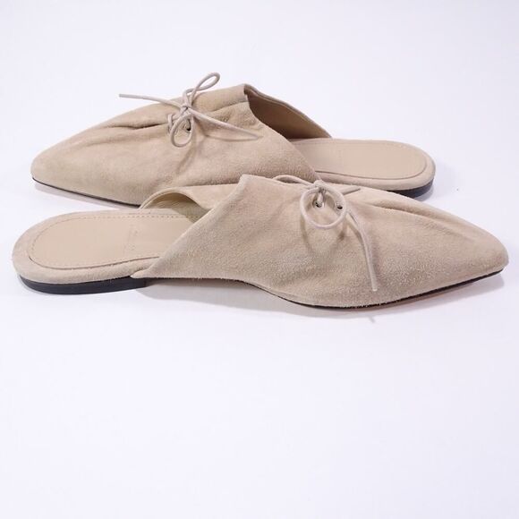 Theory Women's Pleated Mule Flats Sandals in Leather Ecru NIB 398 Sz 37 - Picture 11 of 12